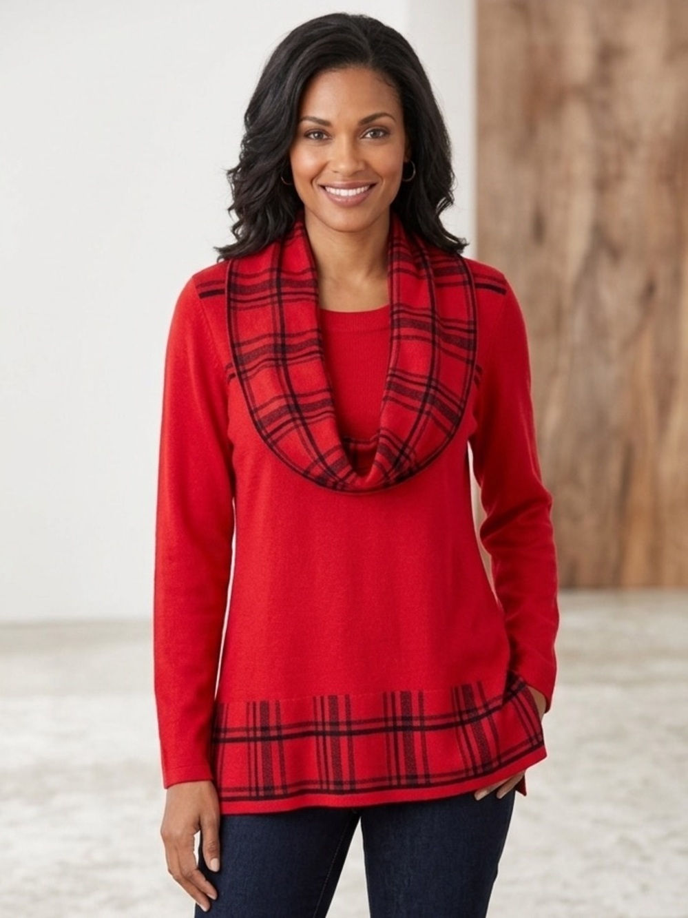Rebecca Malone Red Plaid Women's Sweater Size XL New